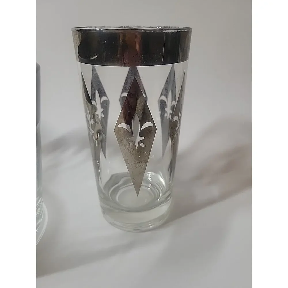 Vintage 1960's Dorothy Thorpe MCM Ice Bucket Silver Rim And Glasses